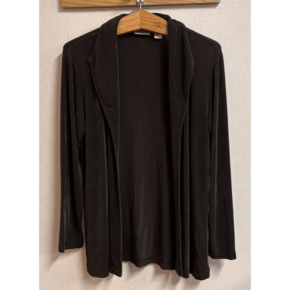 Chico’s Travelers Open Front Jacket Cardigan Size 1 Brown Made in USA